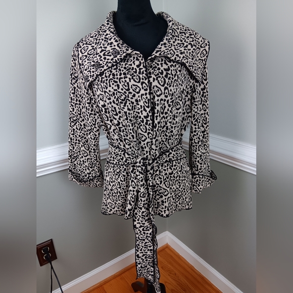 Susan Bristol Tops - Leopard print, snap and tie closure jacket